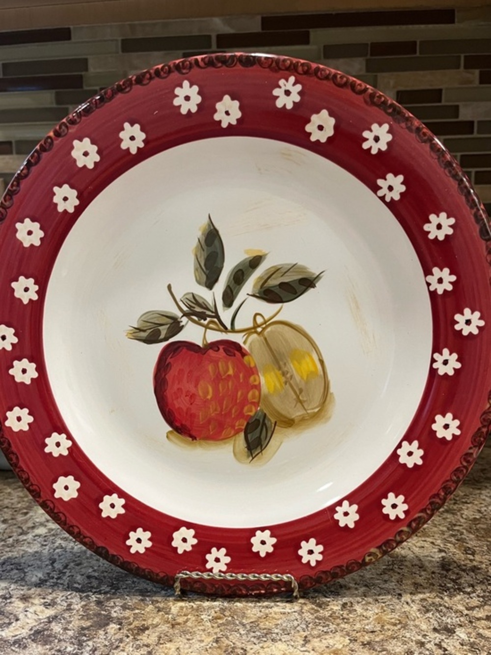 Gibson Hand-Painted Red Apple Fruit Motif 11” Dinner Plate - Home Dining